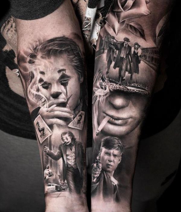 Joker smoking with card tattoo