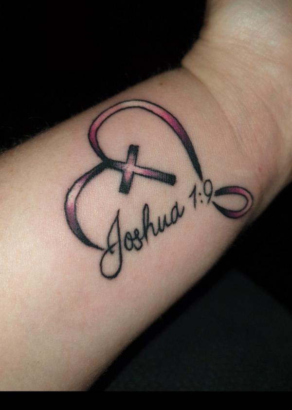Joshua 1 9 cross heart tattoo