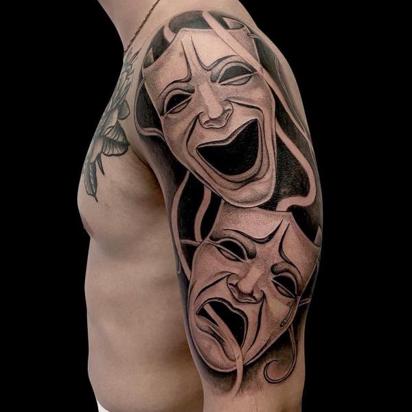 Laugh Now Cry Later half sleeve tattoo