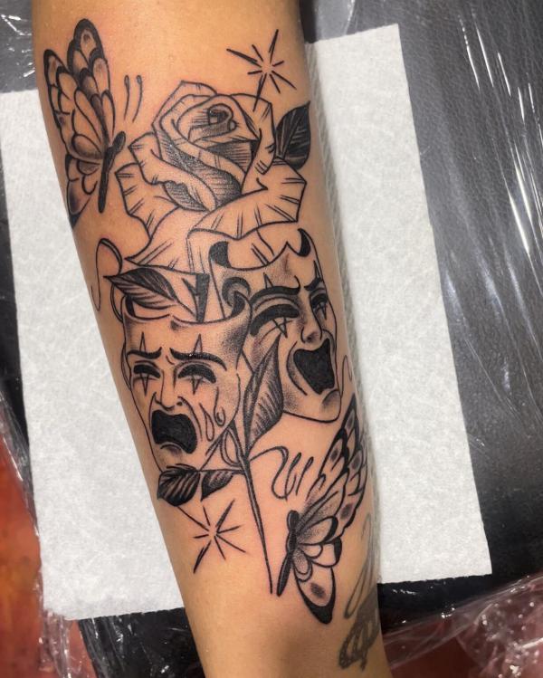 Laugh Now Cry Later with rose and butterfly