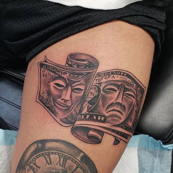 Laugh now cry later money tattoo