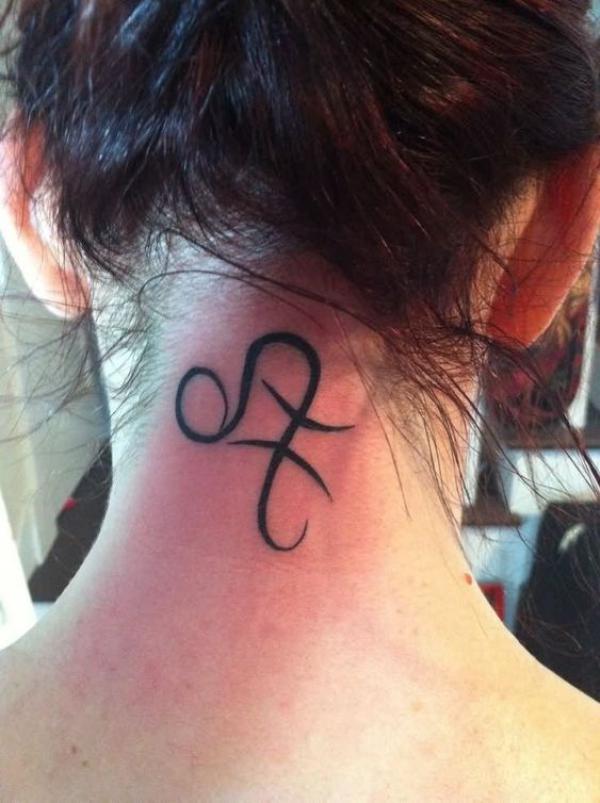 Leo and Pisces sign neck tattoo