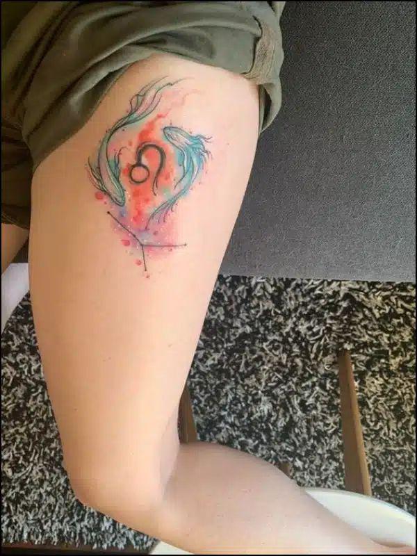 Leo and Pisces tattoo watercolor