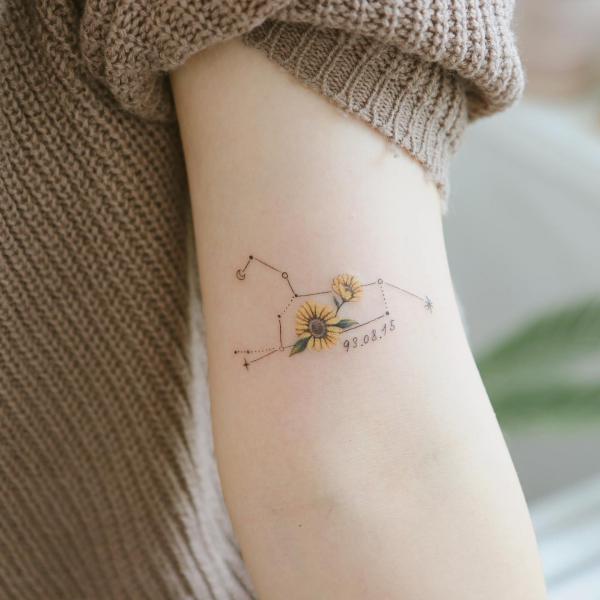 Leo constellation with sunflower tattoo