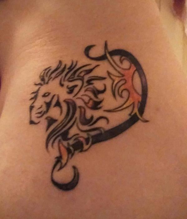 Leo lion and fire tattoo