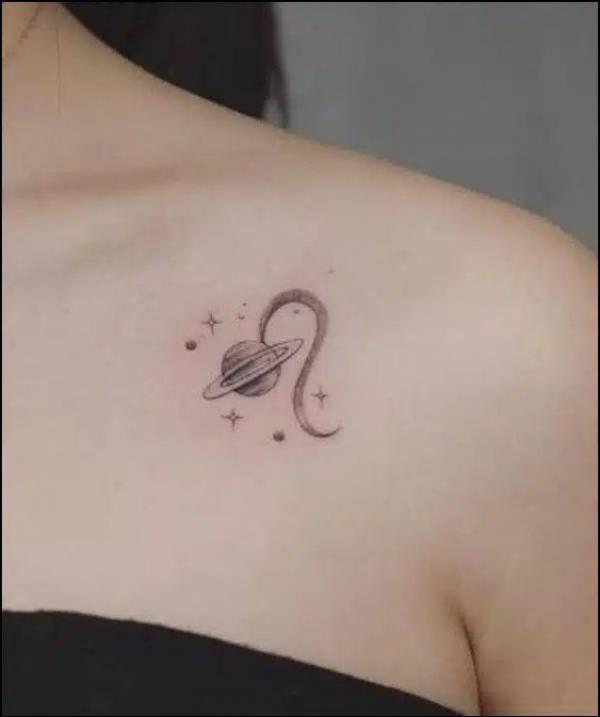Leo with moon and stars clavicle tattoo
