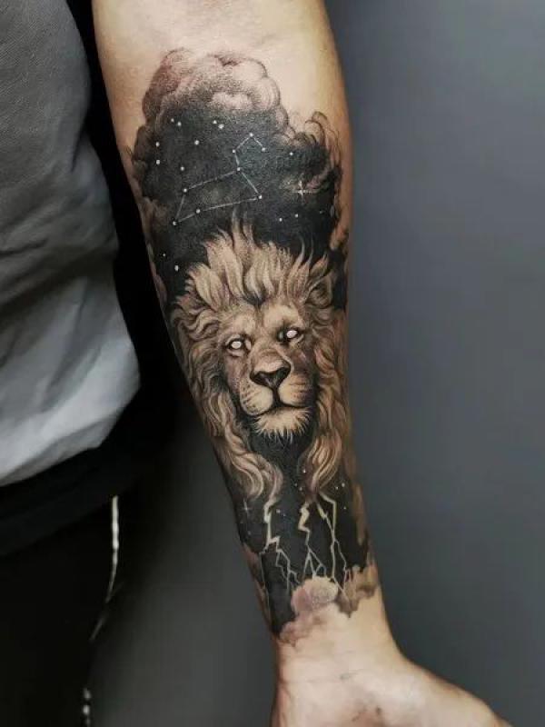 Lion king and Leo constellation tattoo