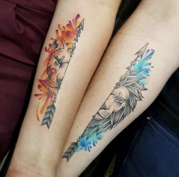 Lion king and lioness matching tattoo