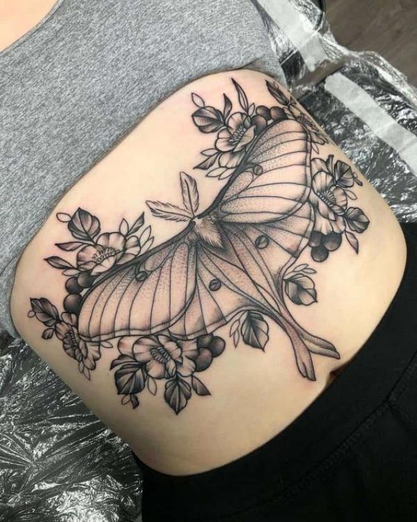 Luna moth stomach tattoo