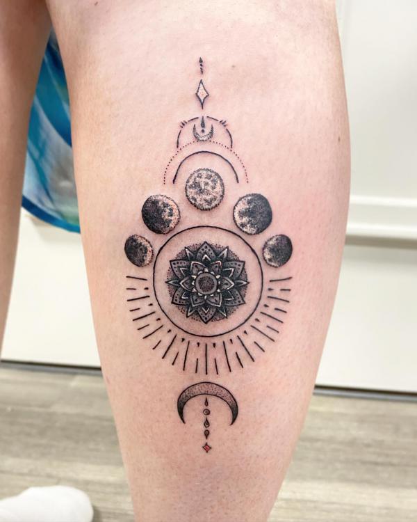 Mandala moon cycle tattoo