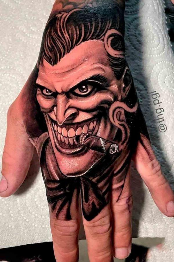 Mark Hamill joker tattoo hand