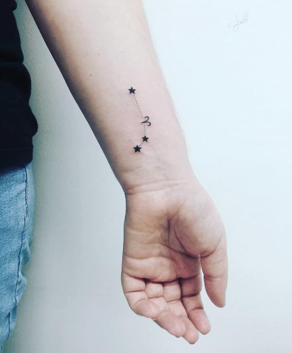 Minimalist Aries and constellation wrist tattoo