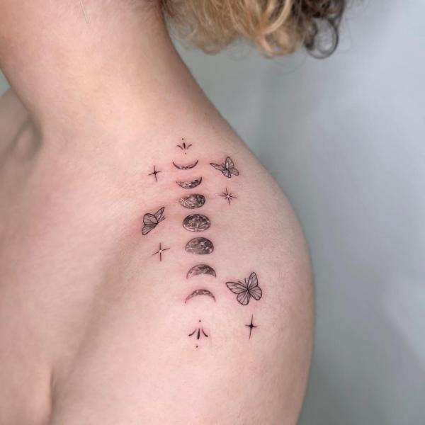 Moon phase and butterfly tattoo