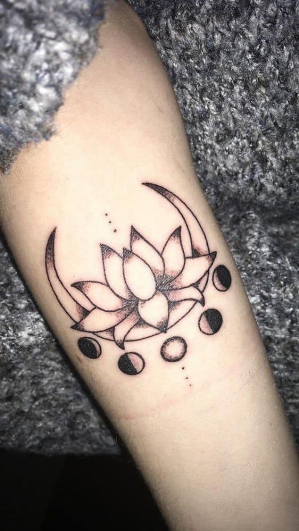 Moon phase and lotus flower tattoo