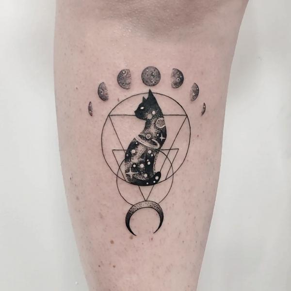 Moon phases and cat tattoo