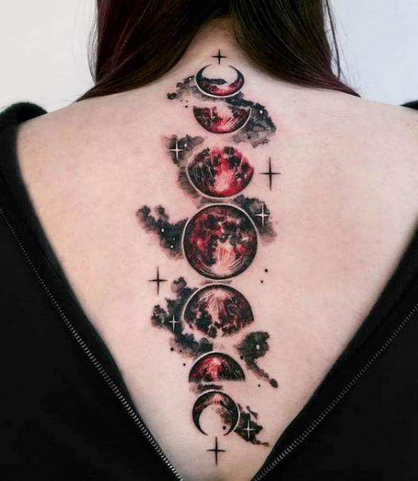 Moon phases back tattoo