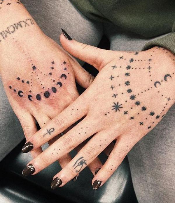 Moon phases hand tattoo