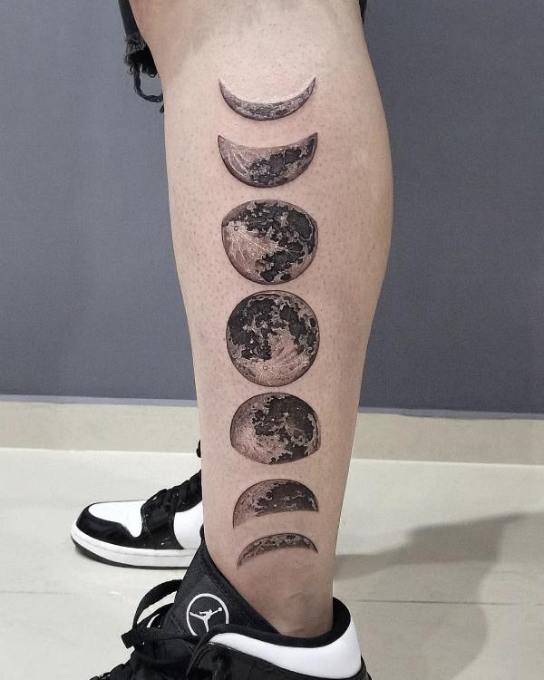 Moon phases lower leg tattoo 1