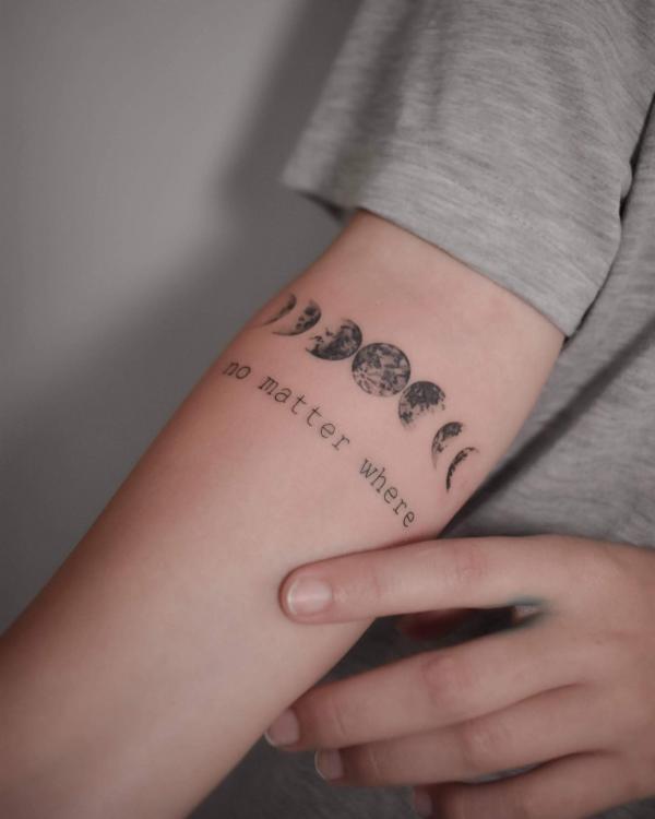 Moon phases tattoo with words No Mater Where
