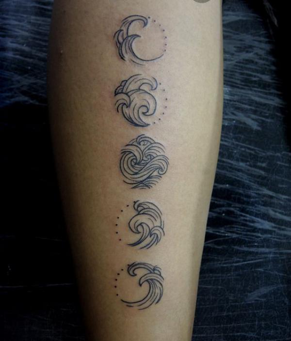 Moon phases wave tattoo