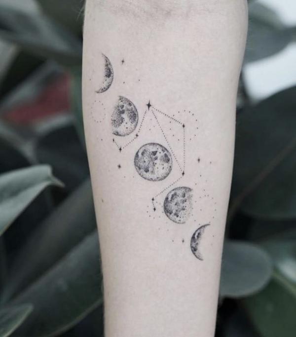 Moon phases with Libra constellation tattoo