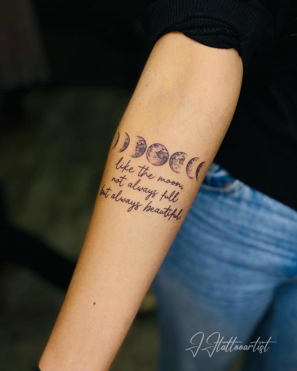 Moon phases with quote tattoo