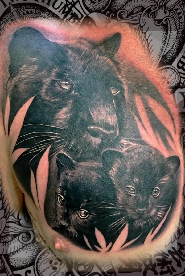 Mother and cub black panthers tattoo