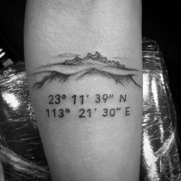 Mountain range with coordinates tattoo