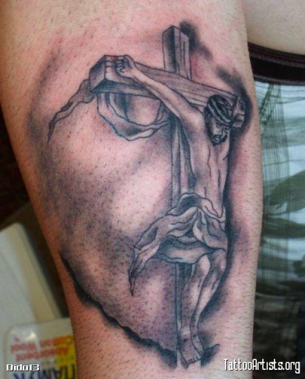 Optical illusion Calvary Jesus on INRI cross tattoo