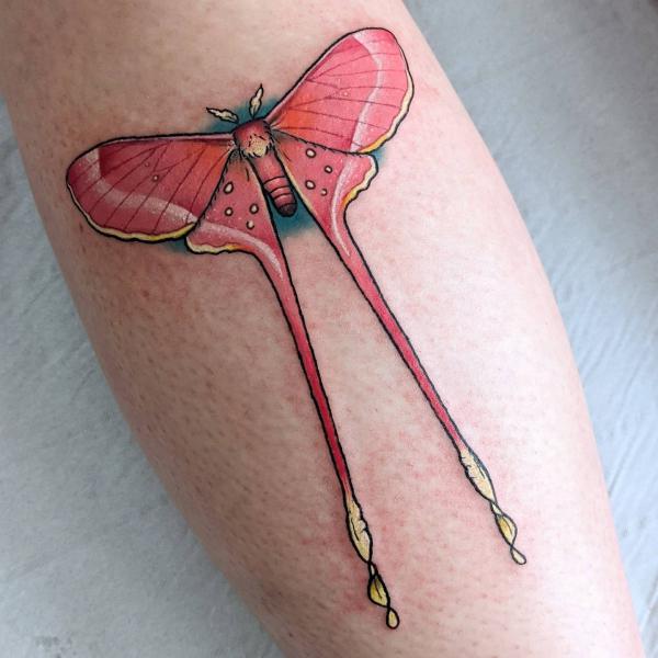 Pink luna moth tattoo