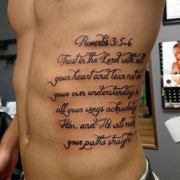 Proverbs 3 5 Bible verse tattoo on rib cage