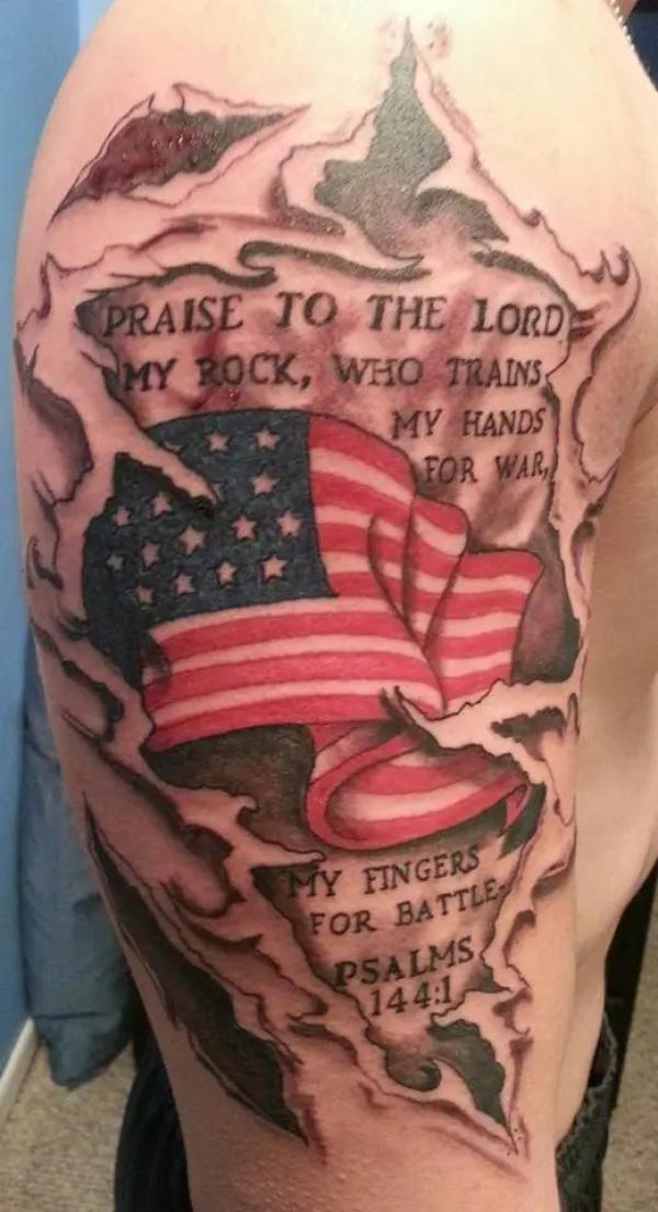 Psalm 144 1 Bible verse with American flag tattoo