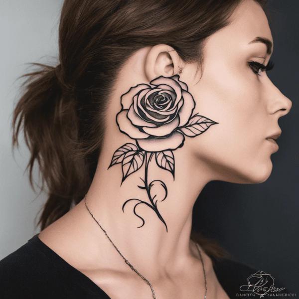 Rose outline neck tattoo