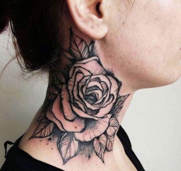 Rose sketch neck tattoo