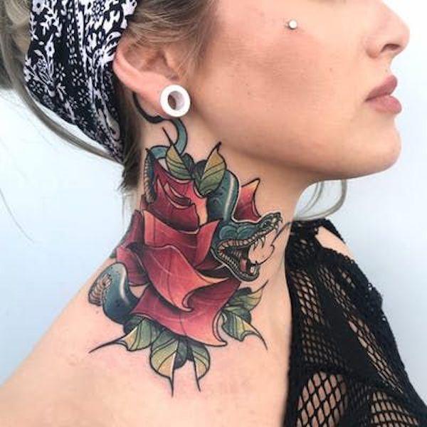 Rose with snake neck tattoo
