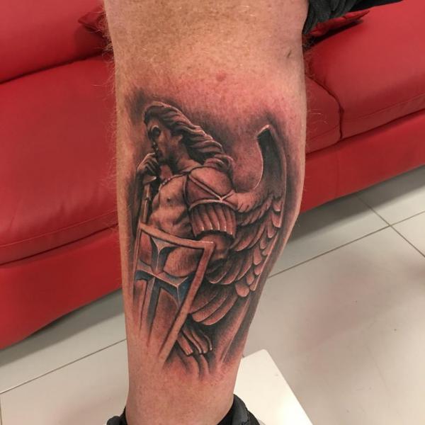 Saint michael lower leg tattoo
