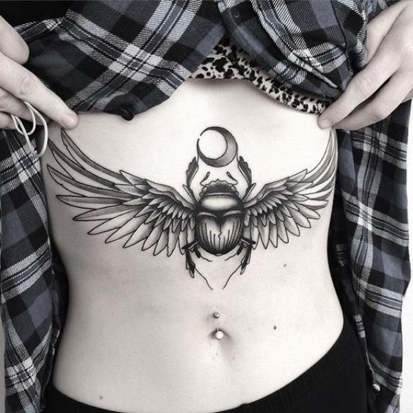 Scarab Beetle stomach tattoo
