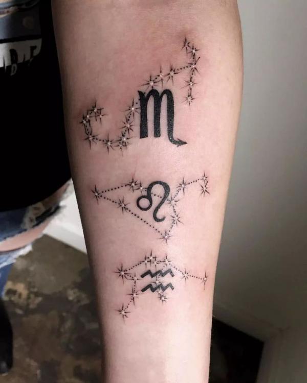 Scorpio Leo and Aquarius sign and constellation tattoo