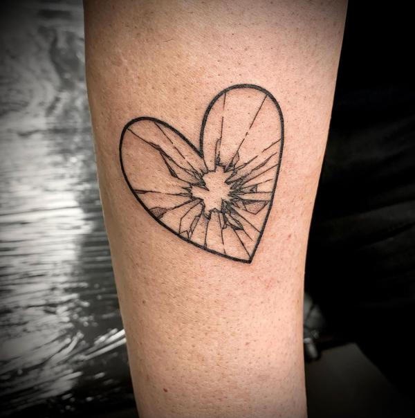Shattered broken heart tattoo