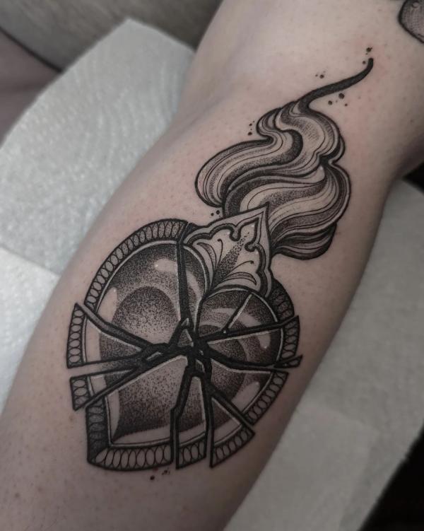 Shattered broken sacred heart tattoo
