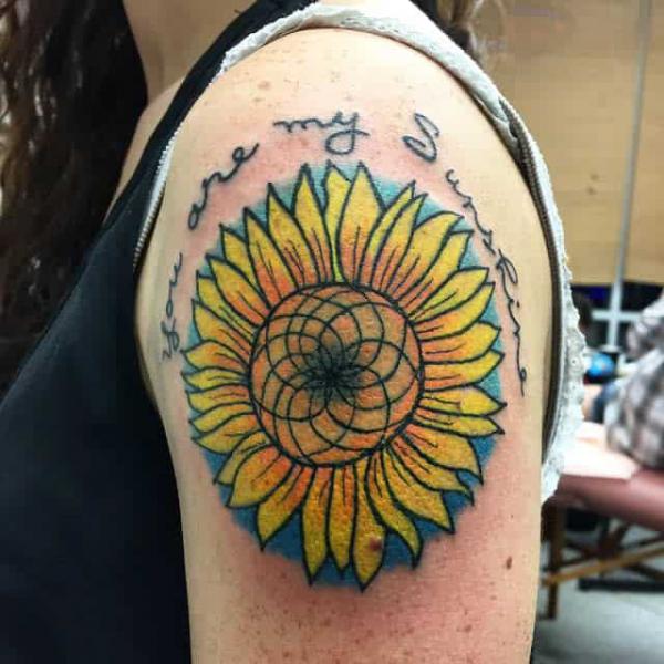 Shouder you are my sunshine sunflower tattoo