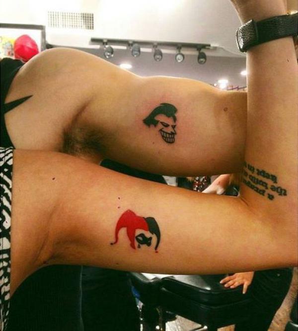 Simple Harley Quinn and Joker couple tattoo