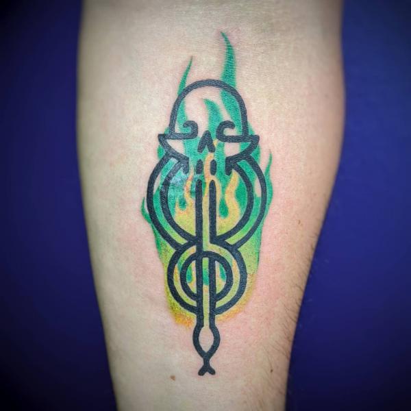 Simple death eater bold outline tattoo