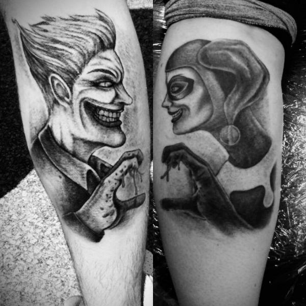 Sketchy Harley Quinn and Joker tattoo