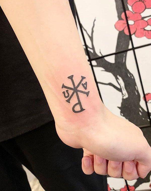 Small Chi Rho wrist tattoo