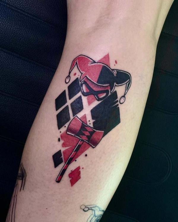 Small Harley Quinn diamond and Mallet tattoo