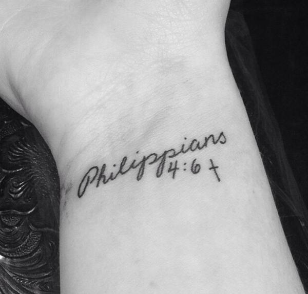 Small philippians 4 6 tattoo wrist