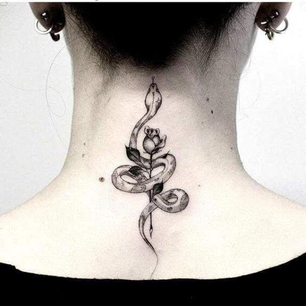 Small rose and snake nape tattoo