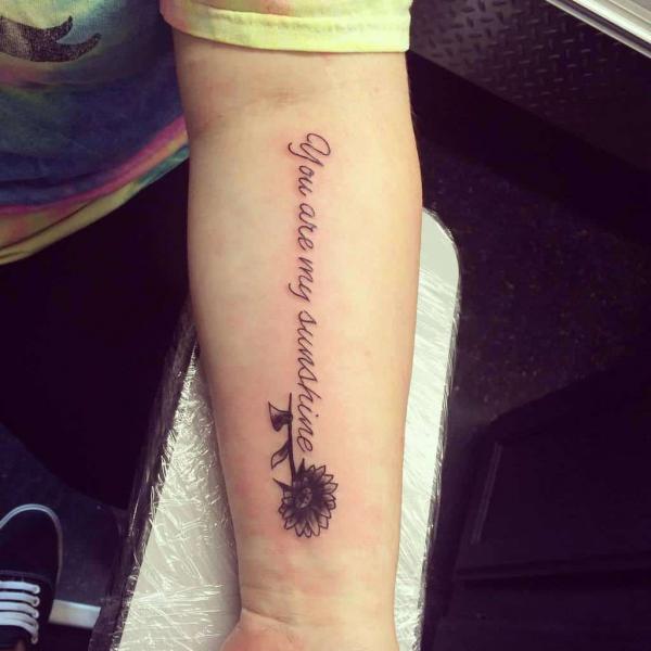 Small sunflower you are my sunshine forearm tattoo