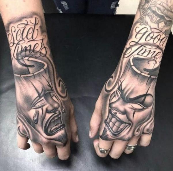 Smile now cry later hands tattoo